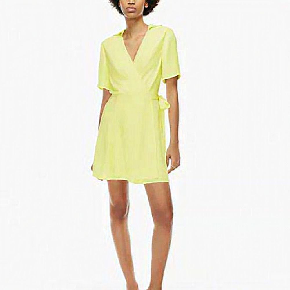 NWT Babaton Amira‎ Chamomile Yellow Mini Wrap Dress Size Medium